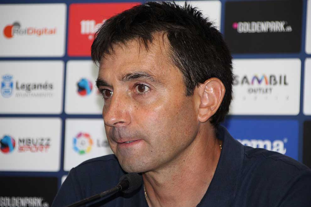 El entrenador del Leganés, durante la rueda de prensa posterior al Lega-Atleti