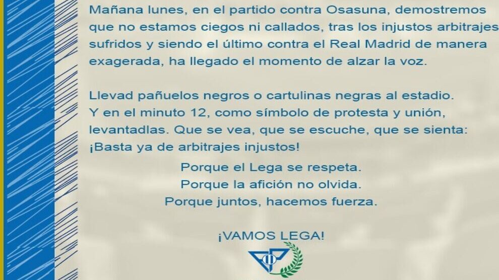Convocatoria de la protesta. Fuente: @FPLeganes en X (Twitter)